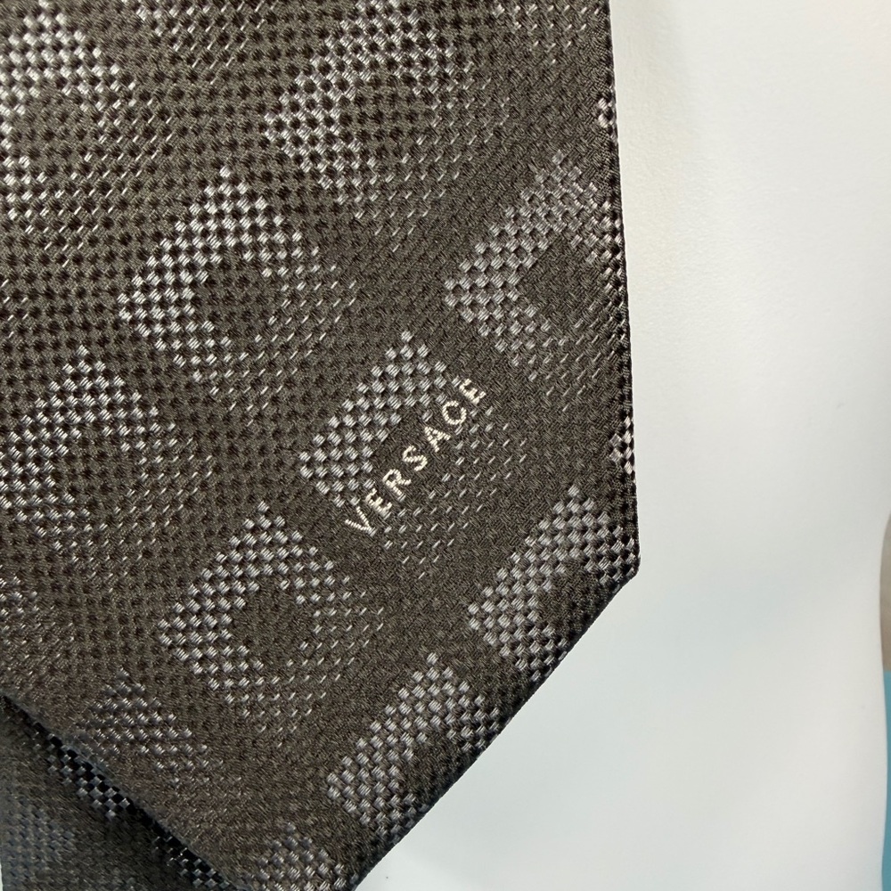 Versace Black and Gray Diamond Pattern Tie